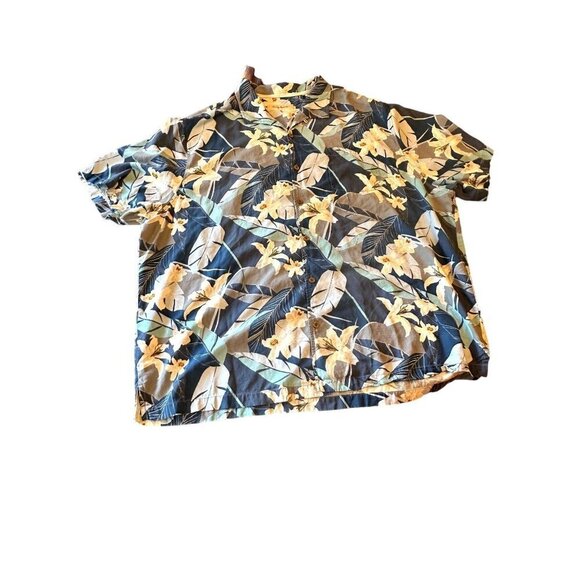 Tommy Bahama Blue Yellow Botanical Floral Silk Button Up Shirt Size XXXL 3XB - Picture 1 of 6